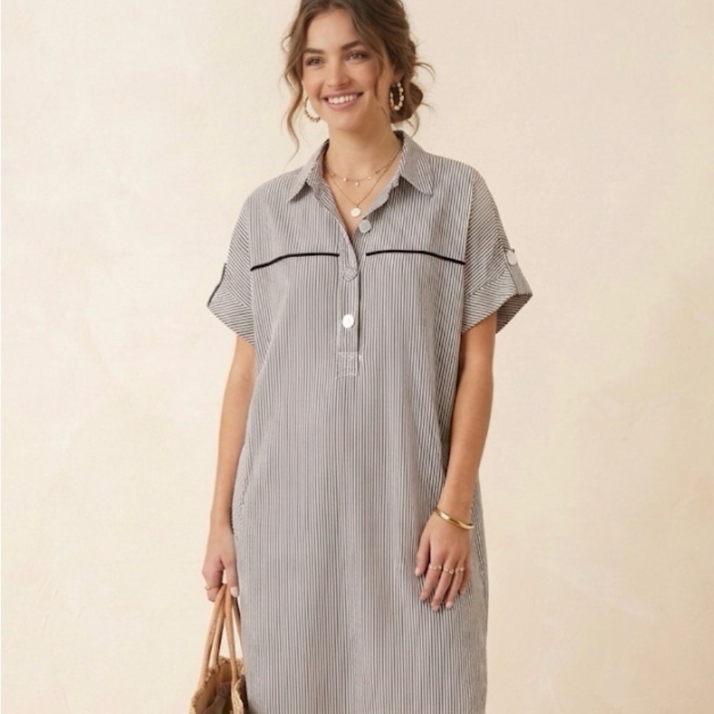 Pearl by Lela Rose luxury striped cotton dress L